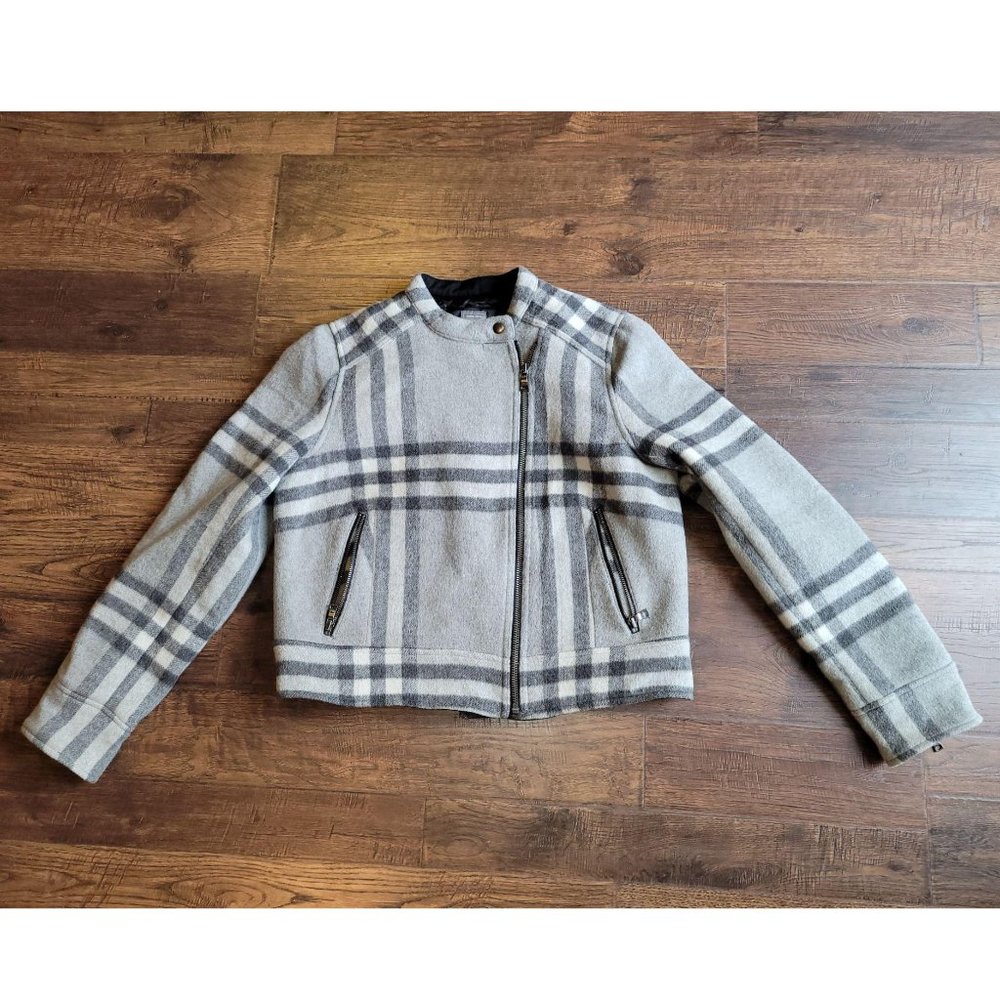 Gap Gray Plaid Bomber Jacket Large